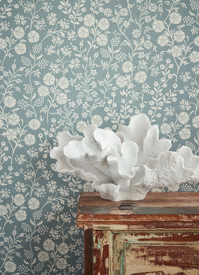 Liana Teal Trail Wallpaper  | Brewster Wallcovering - The WorkRm