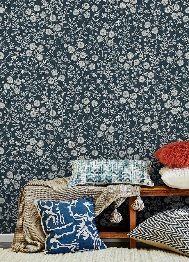 Liana Indigo Trail Wallpaper  | Brewster Wallcovering - The WorkRm