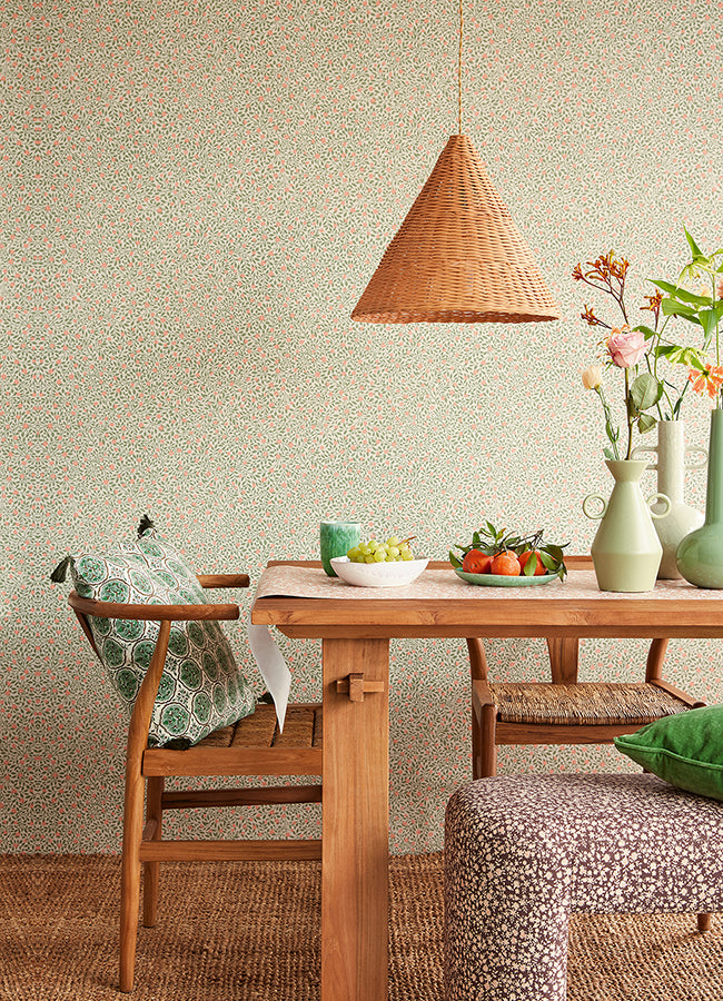 Marguerite Light Green Floral Wallpaper - Brewster Wallcovering