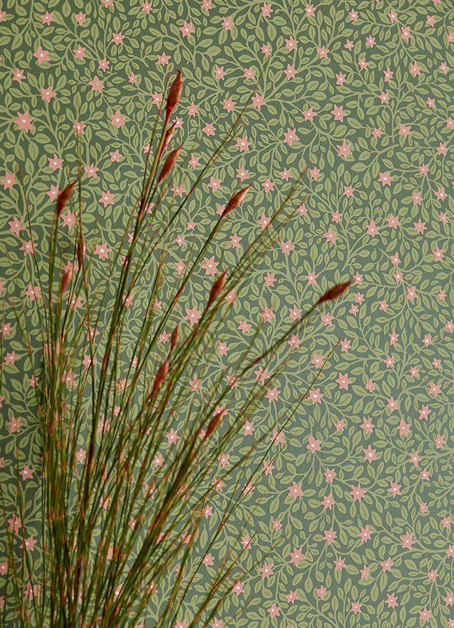 Marguerite Green Floral Wallpaper - Brewster Wallcovering