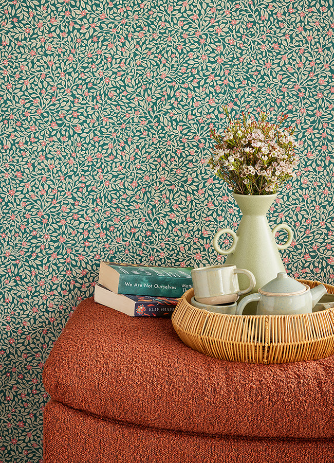 Marguerite Indigo Floral Wallpaper  | Brewster Wallcovering