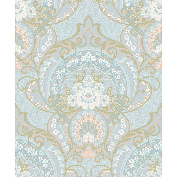 Picture of Nasrin Light Blue Damask Wallpaper