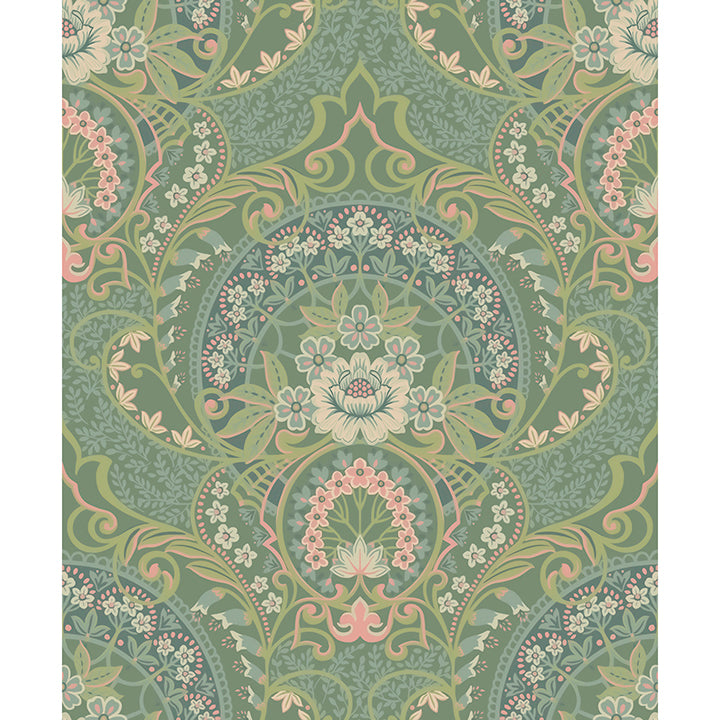 Picture of Nasrin Sea Green Damask Wallpaper