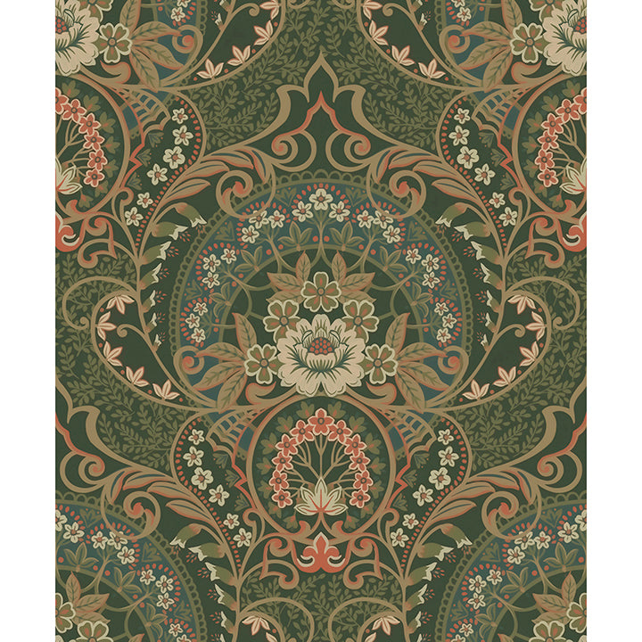 Picture of Nasrin Dark Green Damask Wallpaper