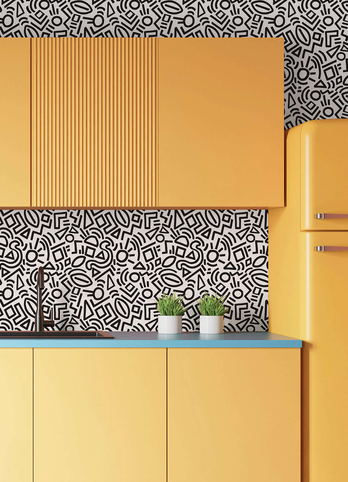 Black Doodle Abstract Peel and Stick Wallpaper  | Brewster Wallcovering