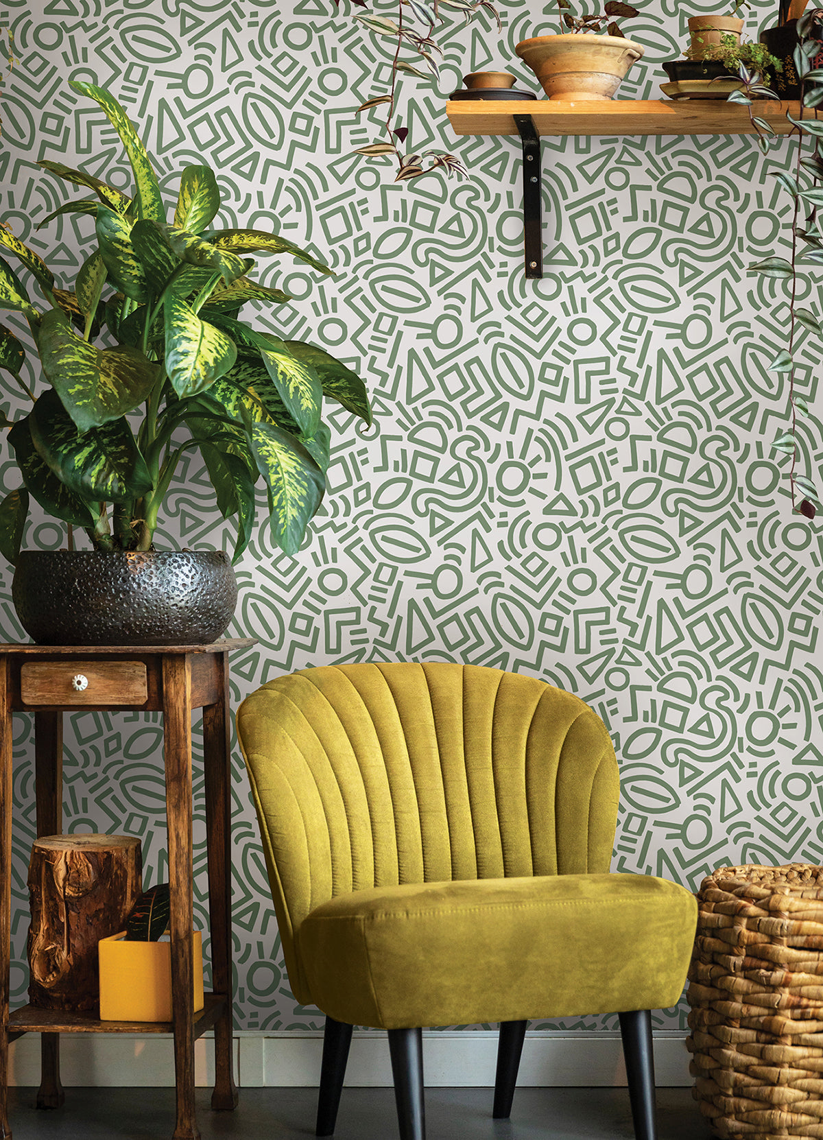 Sage Doodle Abstract Peel and Stick Wallpaper  | Brewster Wallcovering - The WorkRm