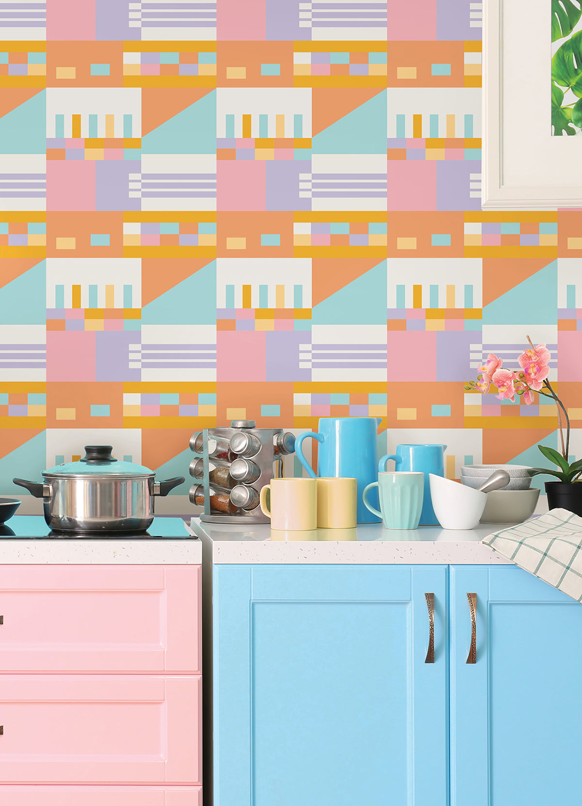 Multi Warm Kiki Shapes Peel and Stick Wallpaper - Brewster Wallcovering