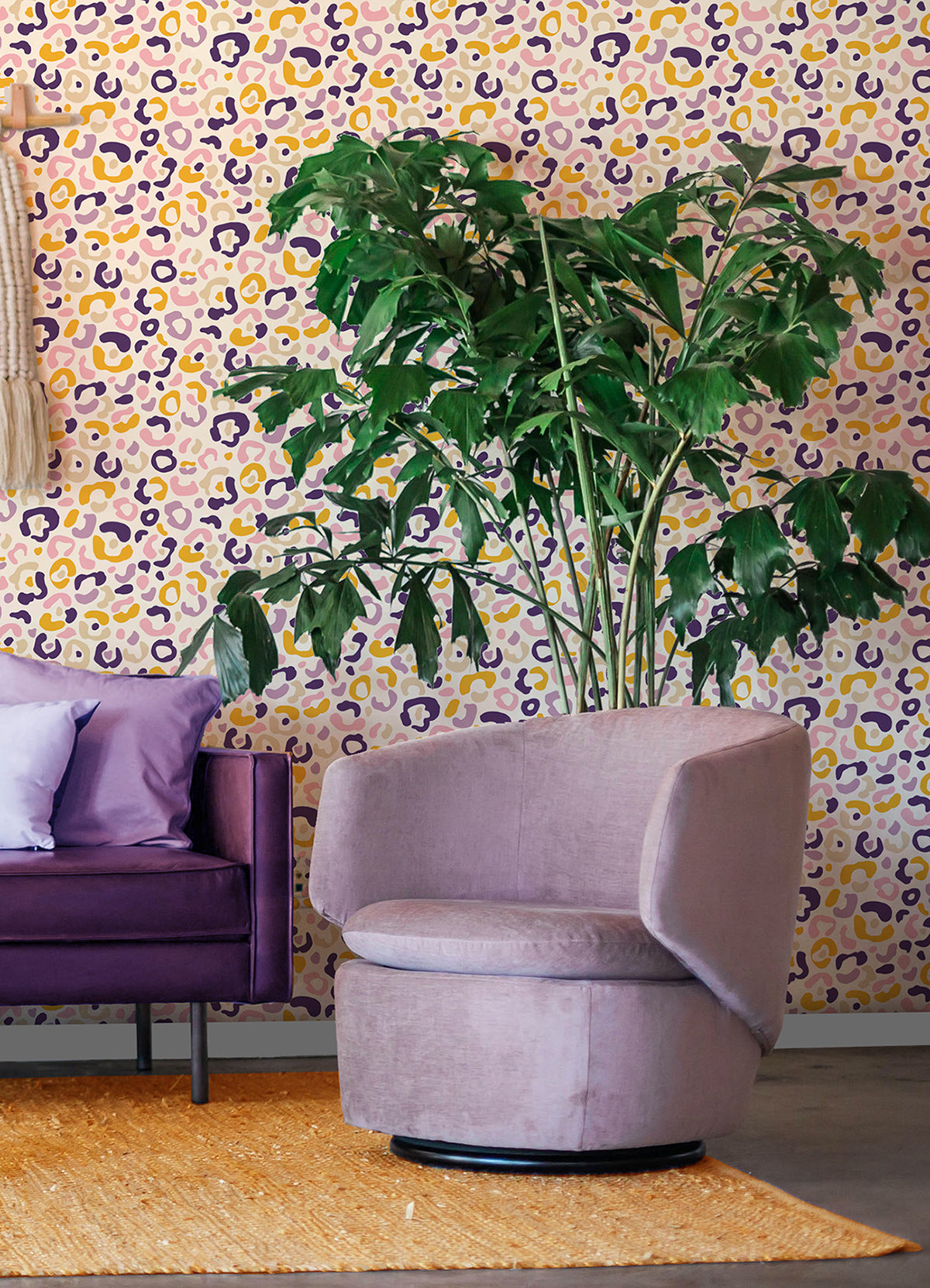 Multi Purple Leopard Spots Peel and Stick Wallpaper  | Brewster Wallcovering