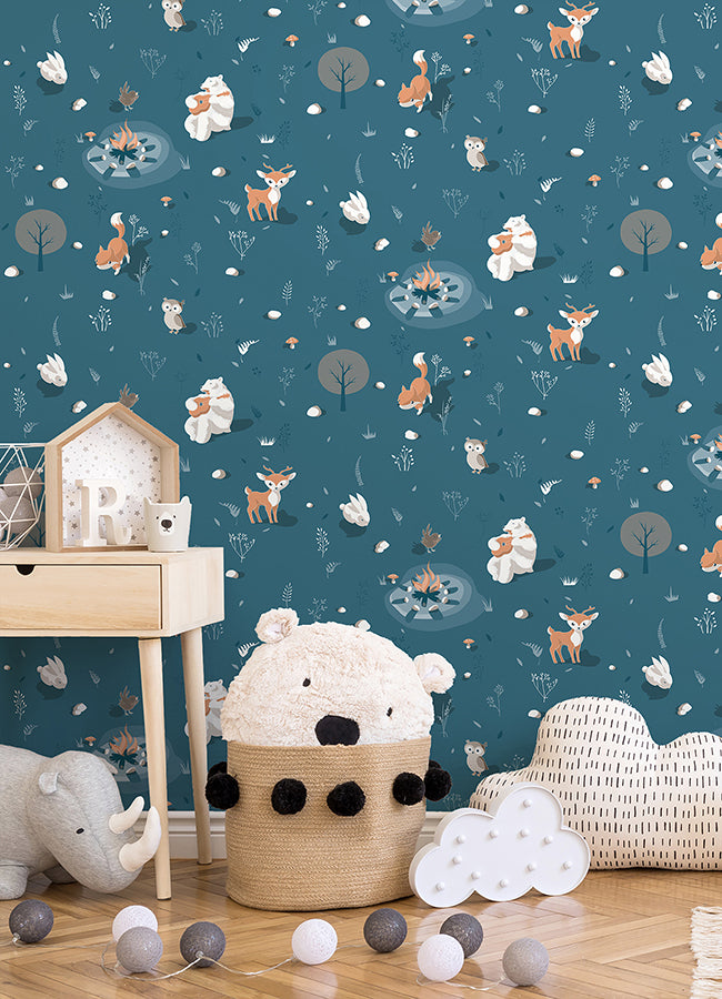 Jesper Blue Campfire Wallpaper  | Brewster Wallcovering - The WorkRm