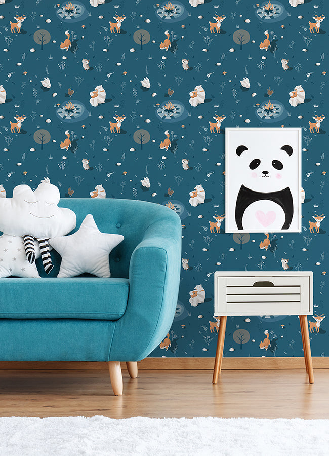 Jesper Blue Campfire Wallpaper  | Brewster Wallcovering - The WorkRm