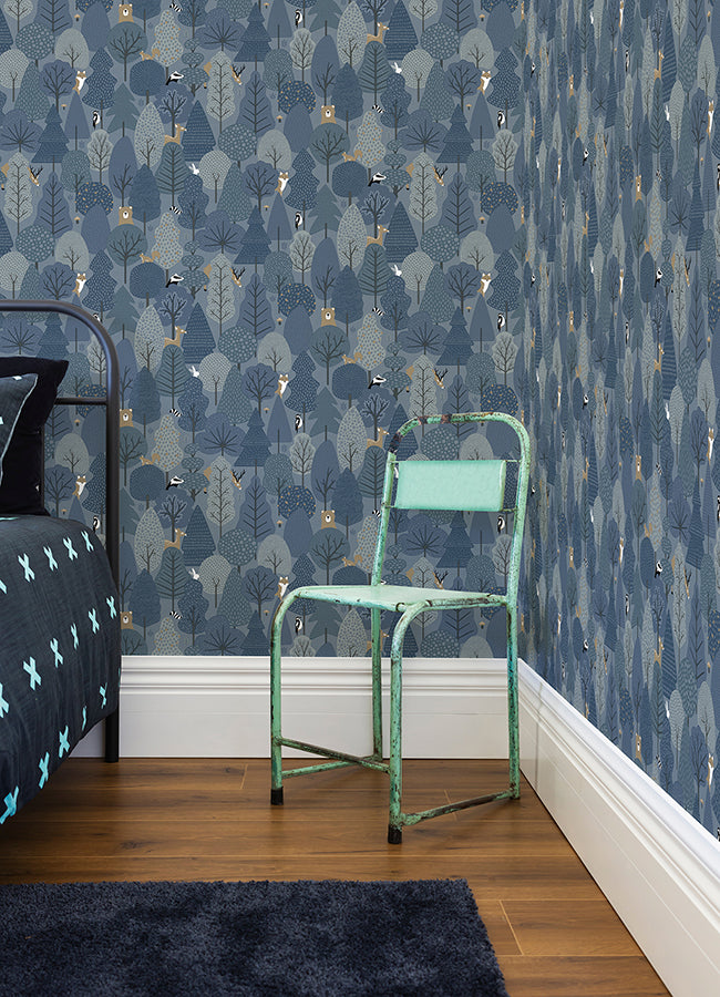 Quillen Indigo Forest Wallpaper  | Brewster Wallcovering - The WorkRm