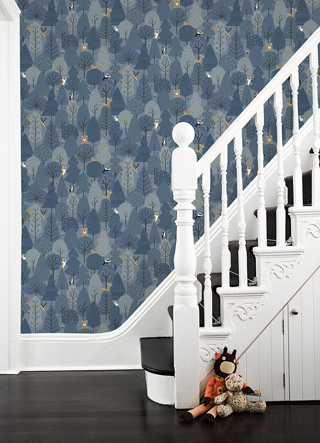 Quillen Indigo Forest Wallpaper  | Brewster Wallcovering - The WorkRm