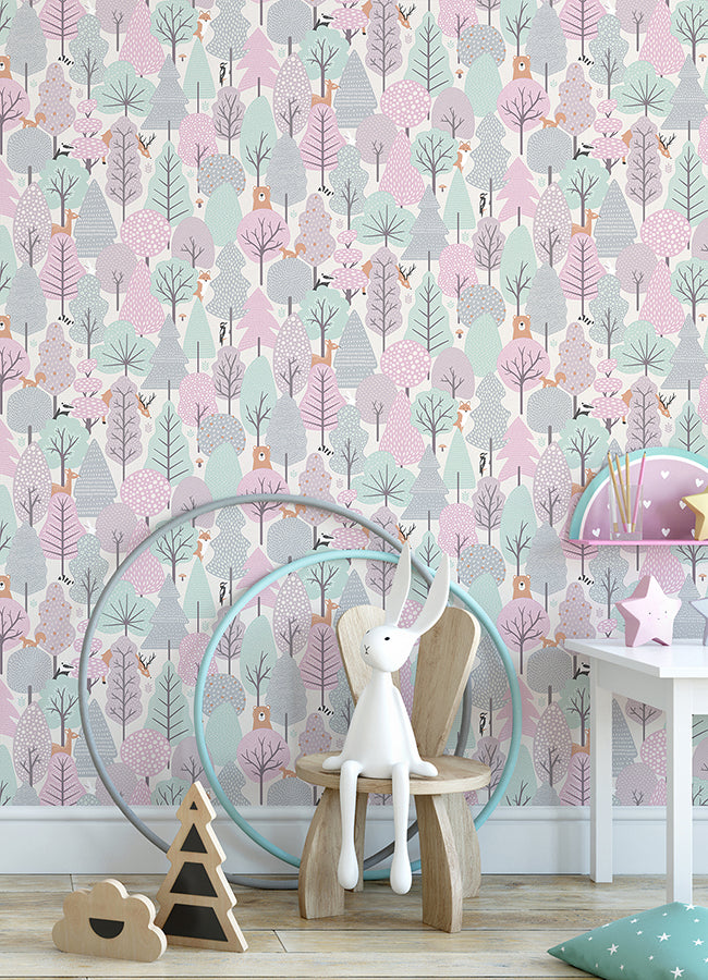 Quillen Pink Forest Wallpaper  | Brewster Wallcovering - The WorkRm