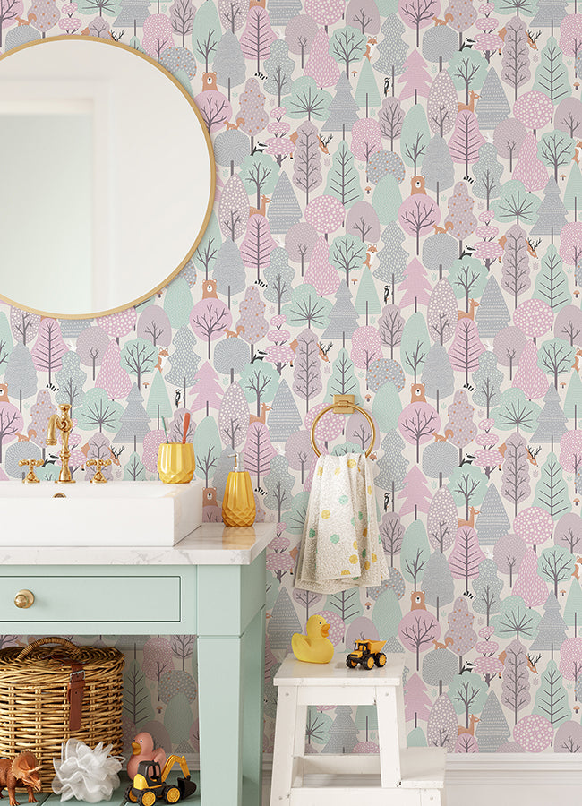 Quillen Pink Forest Wallpaper  | Brewster Wallcovering - The WorkRm