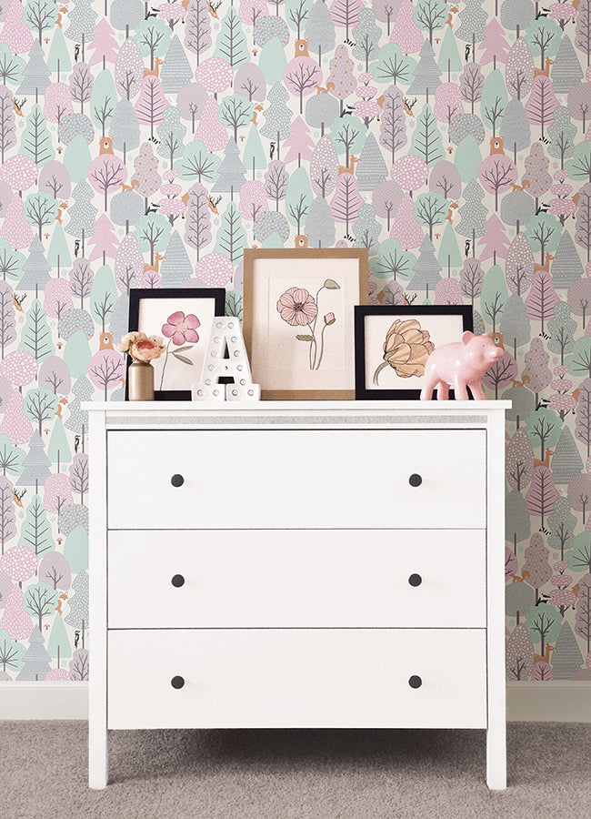 Quillen Pink Forest Wallpaper  | Brewster Wallcovering - The WorkRm