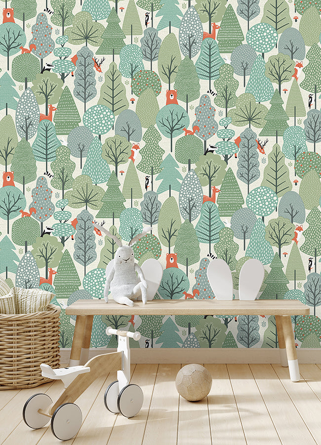 Quillen Green Forest Wallpaper  | Brewster Wallcovering - The WorkRm