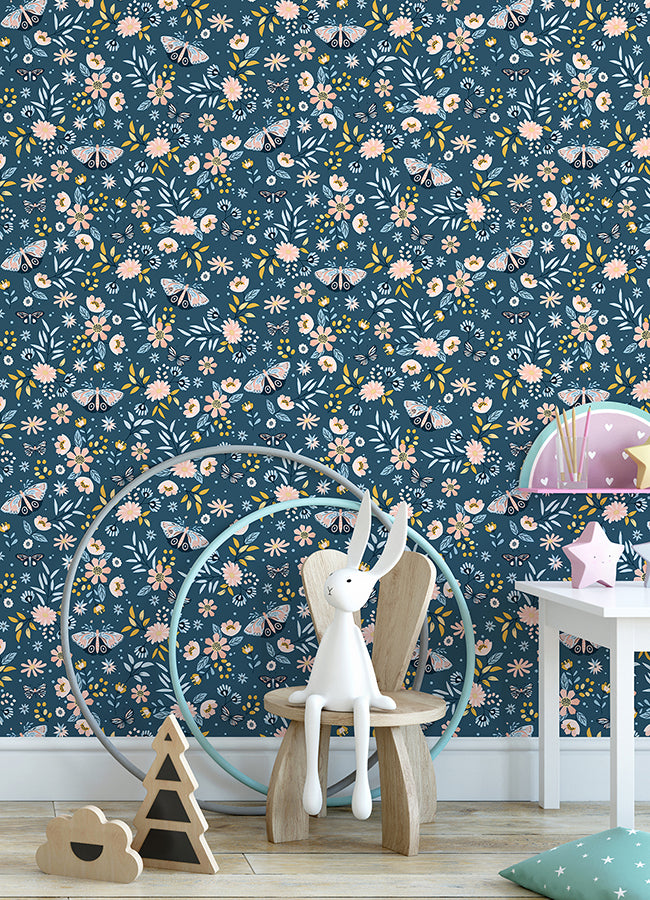 Zev Blue Butterfly Wallpaper  | Brewster Wallcovering - The WorkRm