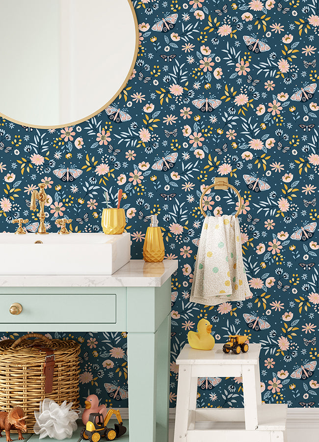 Zev Blue Butterfly Wallpaper  | Brewster Wallcovering - The WorkRm