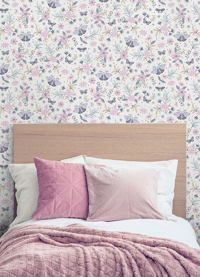 Zev Pink Butterfly Wallpaper  | Brewster Wallcovering - The WorkRm