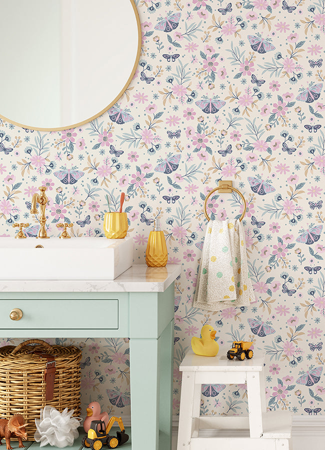 Zev Pink Butterfly Wallpaper  | Brewster Wallcovering - The WorkRm