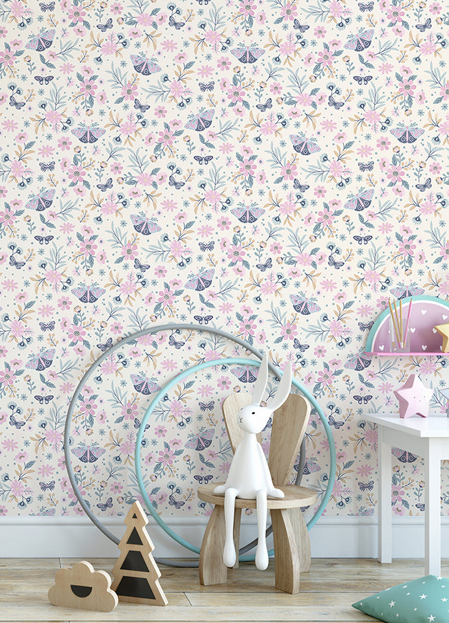 Zev Pink Butterfly Wallpaper  | Brewster Wallcovering - The WorkRm