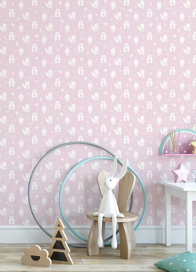 Bitsy Pink Woodland Wallpaper  | Brewster Wallcovering - The WorkRm