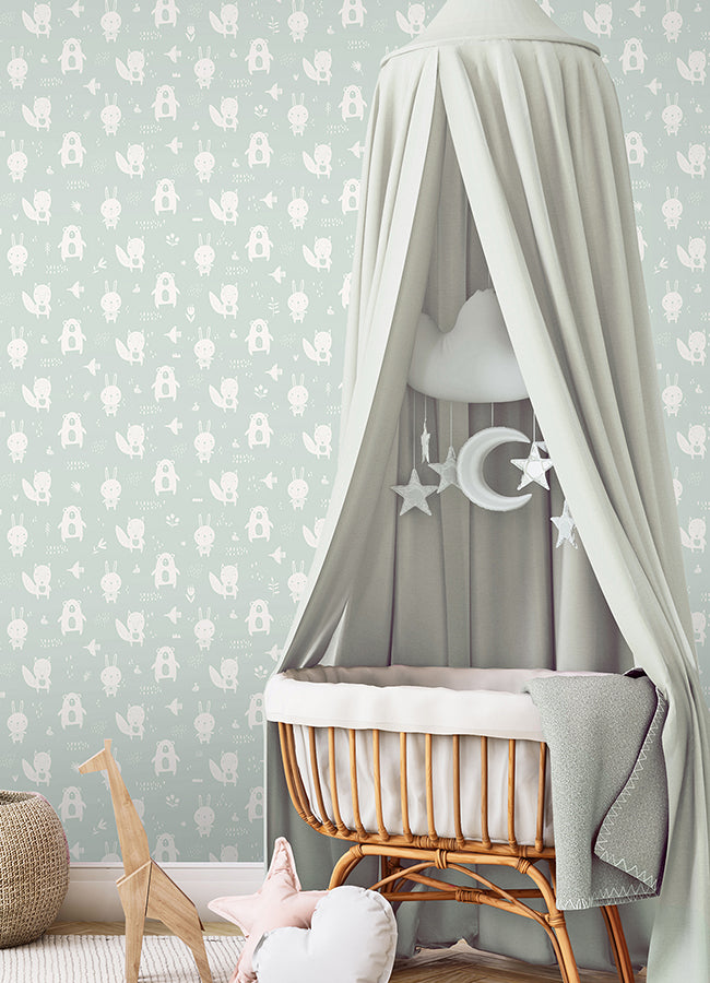 Bitsy Mint Woodland Wallpaper  | Brewster Wallcovering - The WorkRm