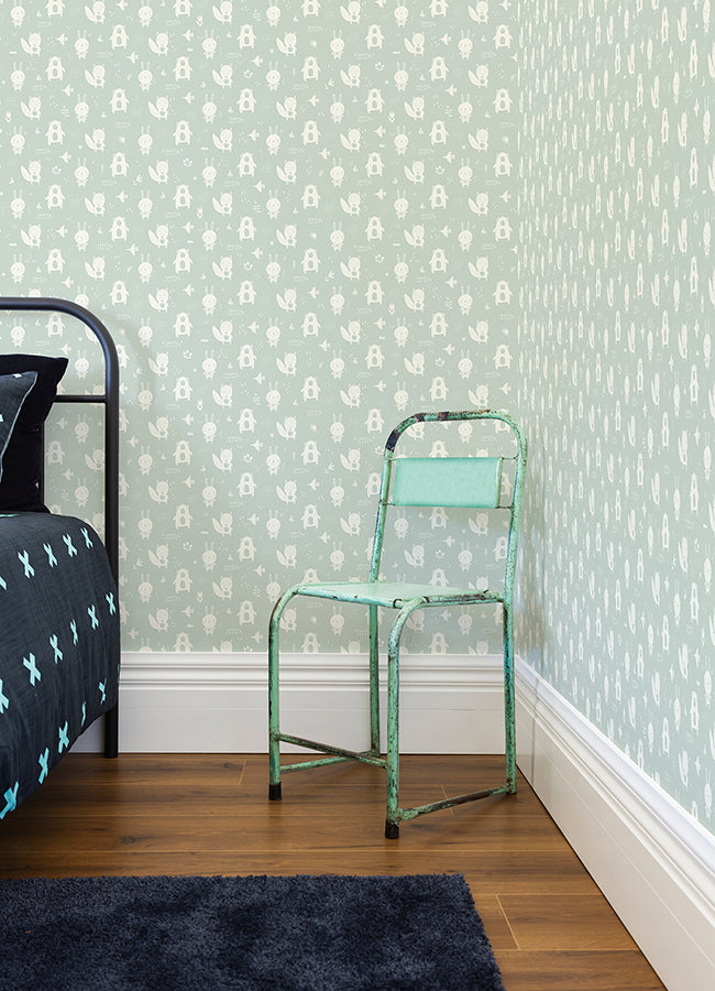 Bitsy Mint Woodland Wallpaper  | Brewster Wallcovering - The WorkRm