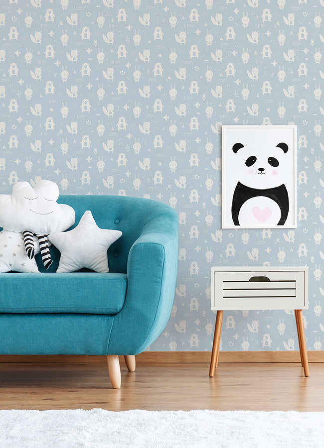 Bitsy Sky Blue Woodland Wallpaper  | Brewster Wallcovering - The WorkRm