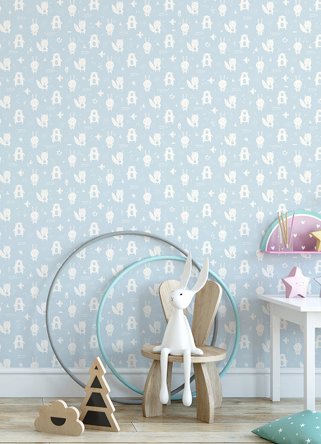 Bitsy Sky Blue Woodland Wallpaper  | Brewster Wallcovering - The WorkRm