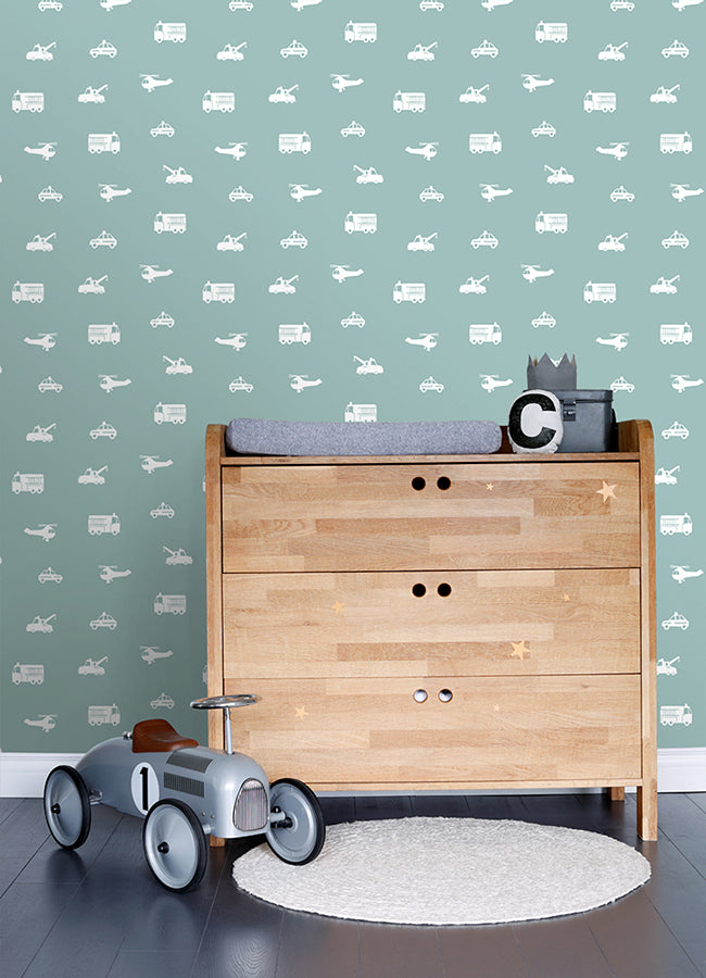 Briony Blue Vehicles Wallpaper  | Brewster Wallcovering - The WorkRm