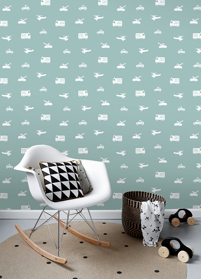 Briony Blue Vehicles Wallpaper  | Brewster Wallcovering - The WorkRm