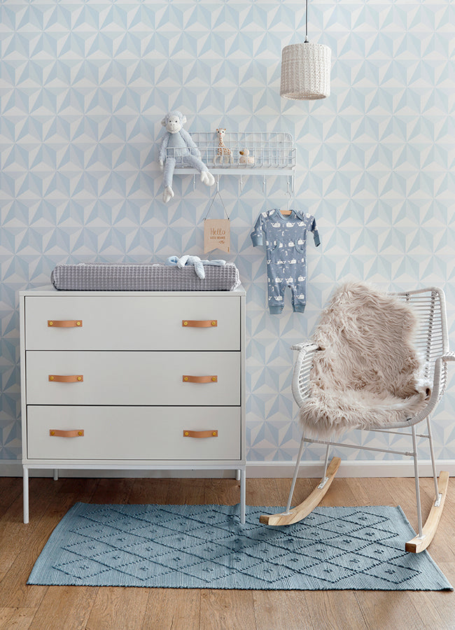 Adella Sky Blue Geometric Wallpaper  | Brewster Wallcovering - The WorkRm