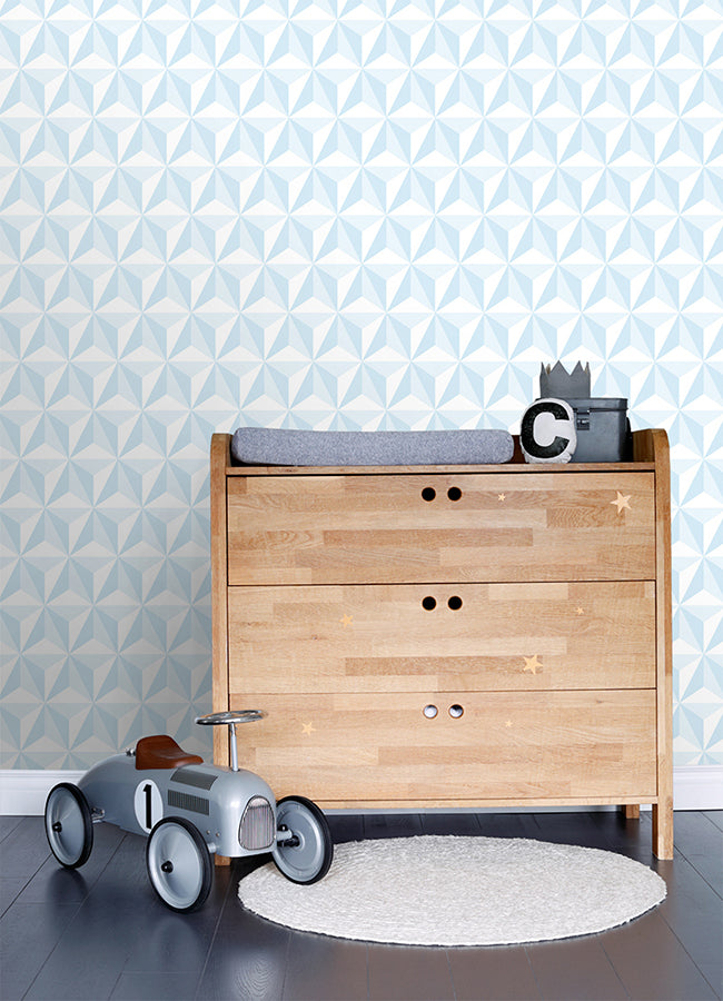 Adella Sky Blue Geometric Wallpaper - Brewster Wallcovering