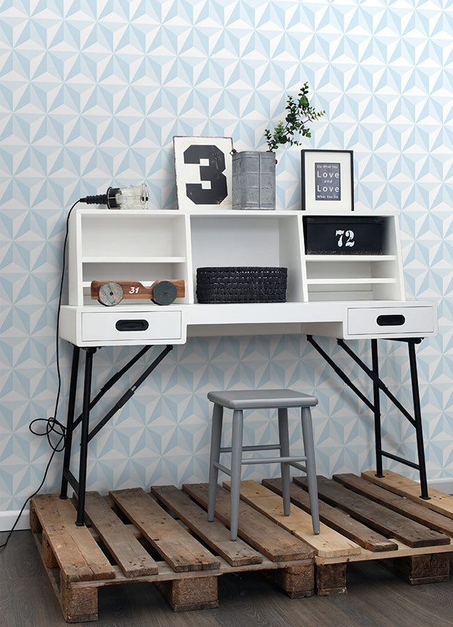 Adella Sky Blue Geometric Wallpaper  | Brewster Wallcovering - The WorkRm