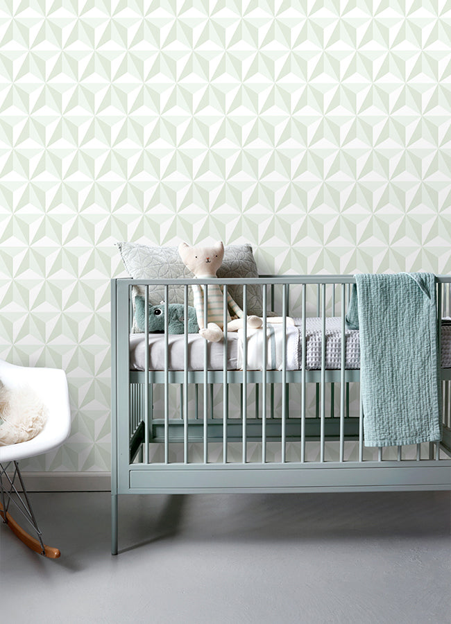 Adella Sage Geometric Wallpaper - Brewster Wallcovering