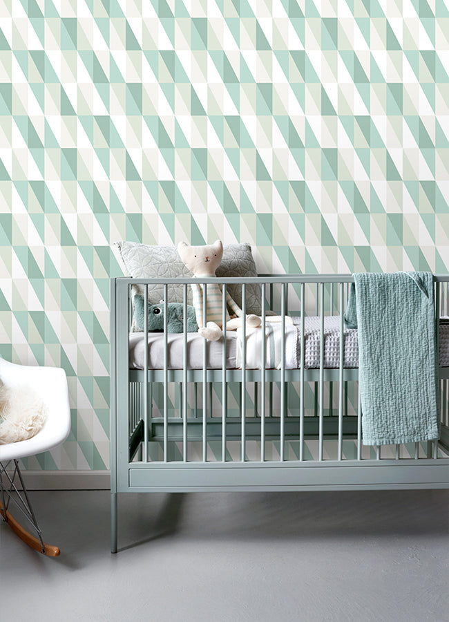 Inez Teal Geometric Wallpaper  | Brewster Wallcovering - The WorkRm