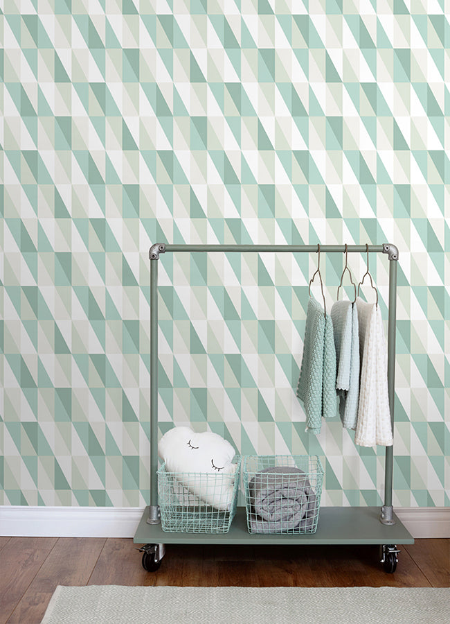 Inez Teal Geometric Wallpaper - Brewster Wallcovering