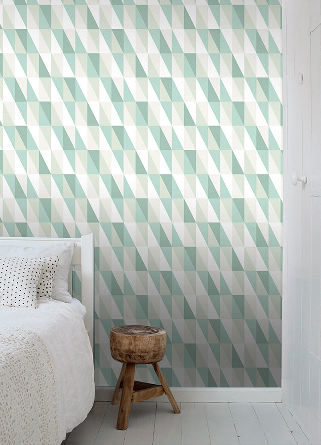 Inez Teal Geometric Wallpaper  | Brewster Wallcovering - The WorkRm