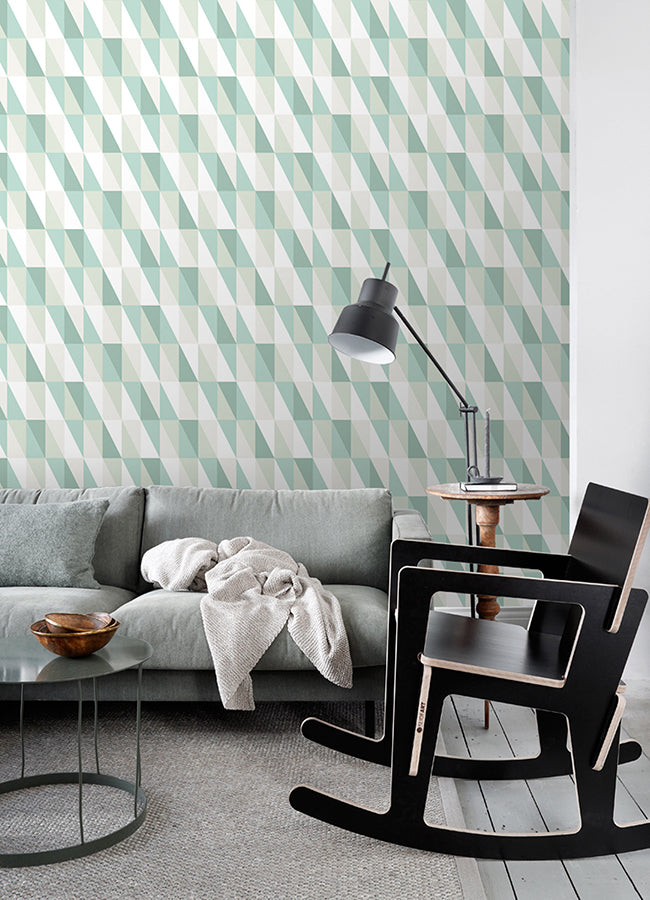 Inez Teal Geometric Wallpaper - Brewster Wallcovering