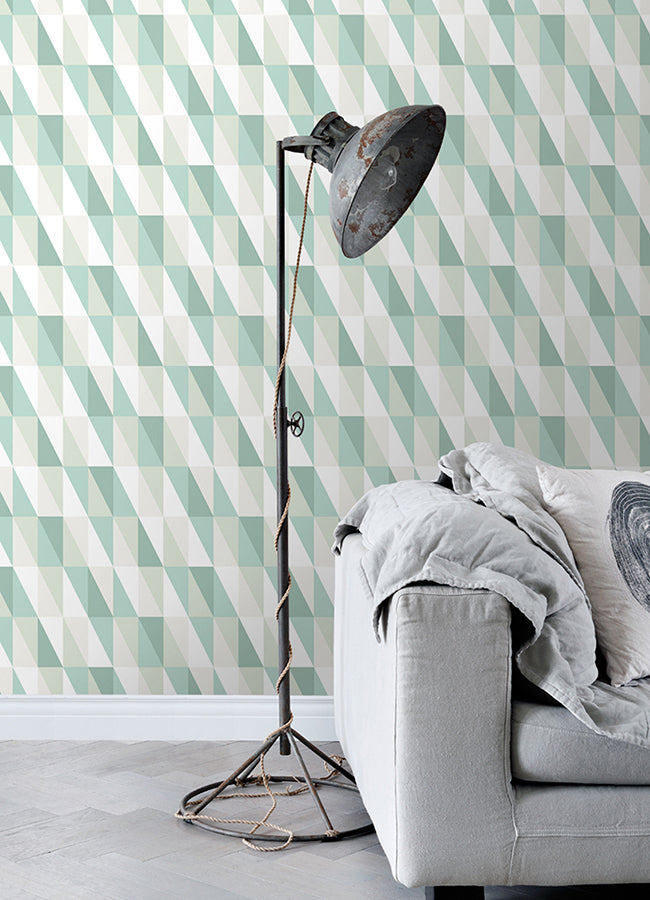 Inez Teal Geometric Wallpaper - Brewster Wallcovering