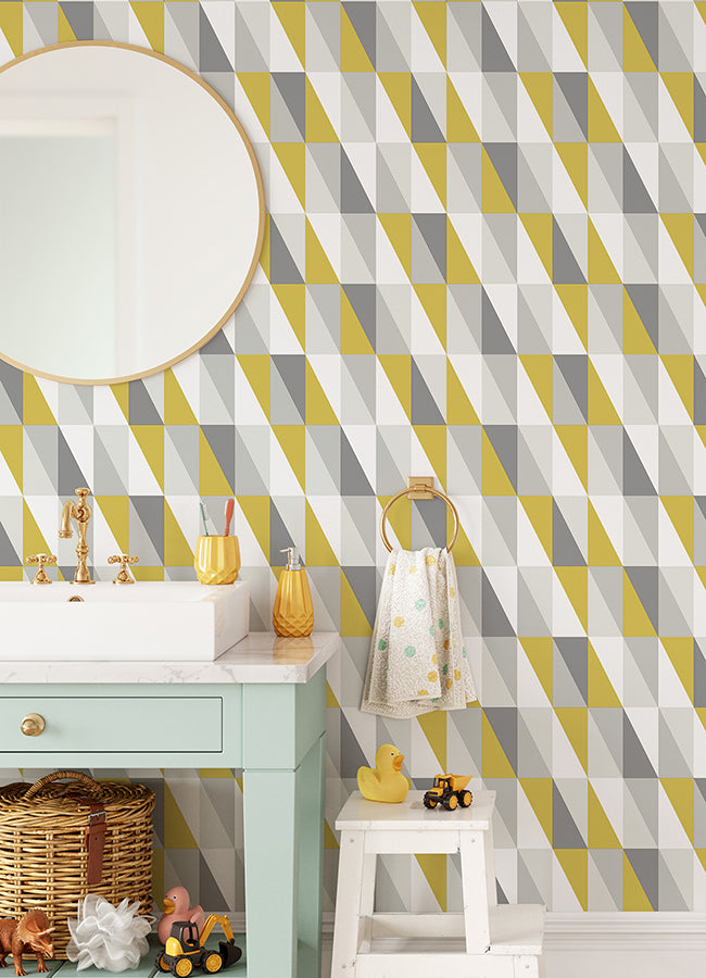 Inez Mustard Geometric Wallpaper  | Brewster Wallcovering - The WorkRm