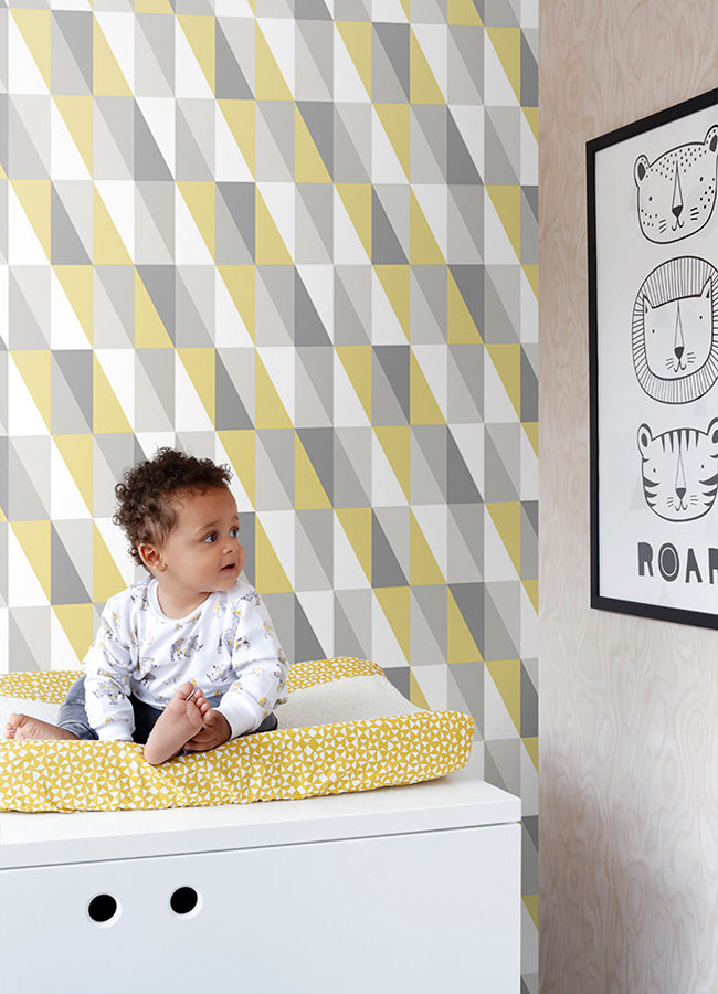 Inez Mustard Geometric Wallpaper  | Brewster Wallcovering - The WorkRm