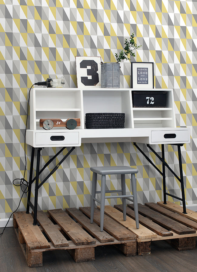 Inez Mustard Geometric Wallpaper  | Brewster Wallcovering - The WorkRm