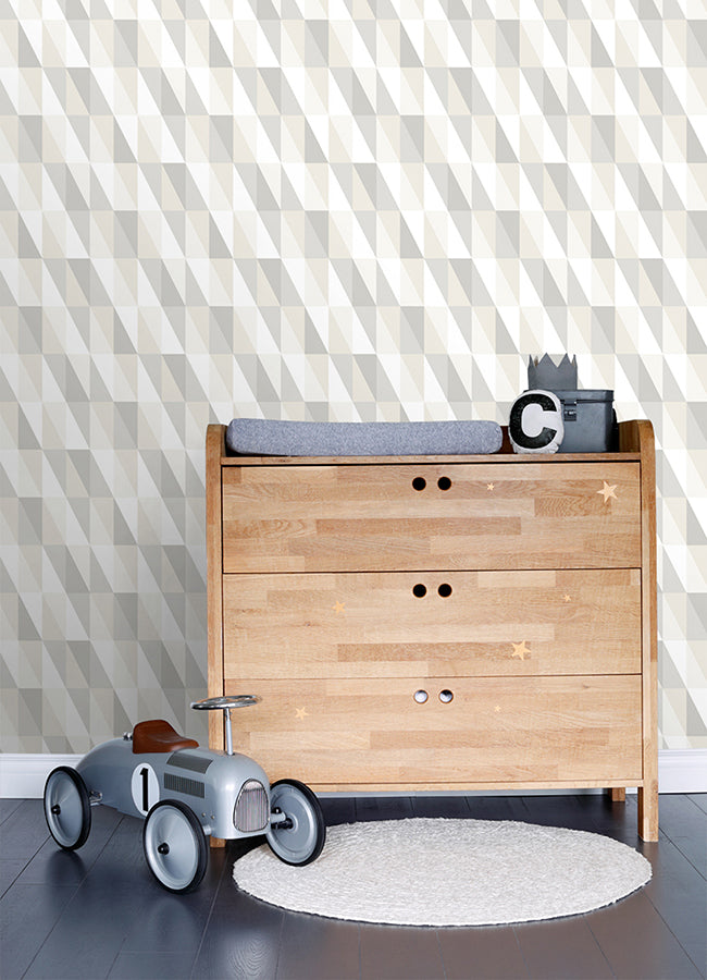 Inez Neutral Geometric Wallpaper - Brewster Wallcovering