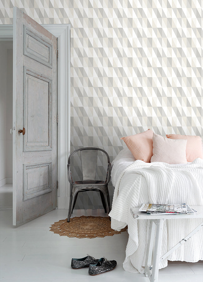 Inez Neutral Geometric Wallpaper - Brewster Wallcovering