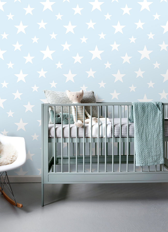 Amira Sky Blue Stars Wallpaper  | Brewster Wallcovering - The WorkRm