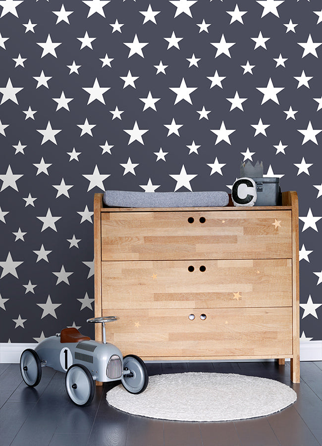 Amira Navy Stars Wallpaper  | Brewster Wallcovering - The WorkRm