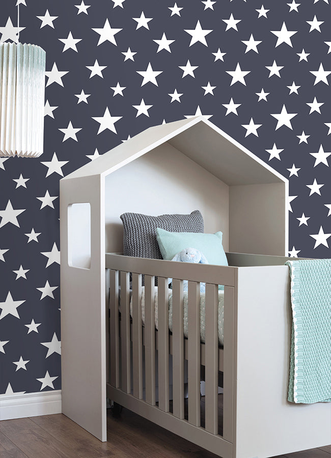 Amira Navy Stars Wallpaper  | Brewster Wallcovering - The WorkRm