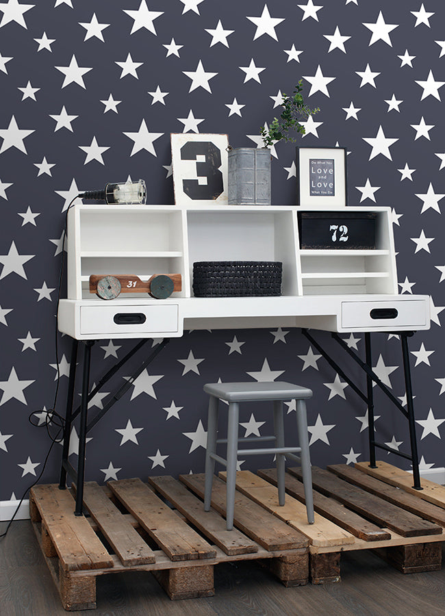 Amira Navy Stars Wallpaper  | Brewster Wallcovering - The WorkRm